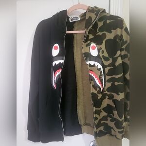 Bape A Bathing Ape Green Camo Shark Hoodie